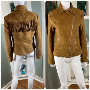 The Impeccable Pig Brown Western FAUX SUEDE Fringe Motorcycle Biker Moto Jacket